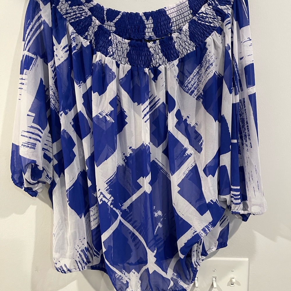 Lane Bryant Abstract Blue and White Blouse